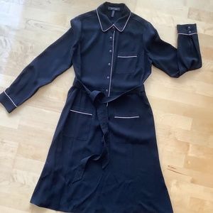 Black, pink trimmed dress with snaps closings